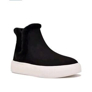 Nine West Komfy Women's Faux-Shearling Chelsea Boots 5.5M New Black Faux Suede